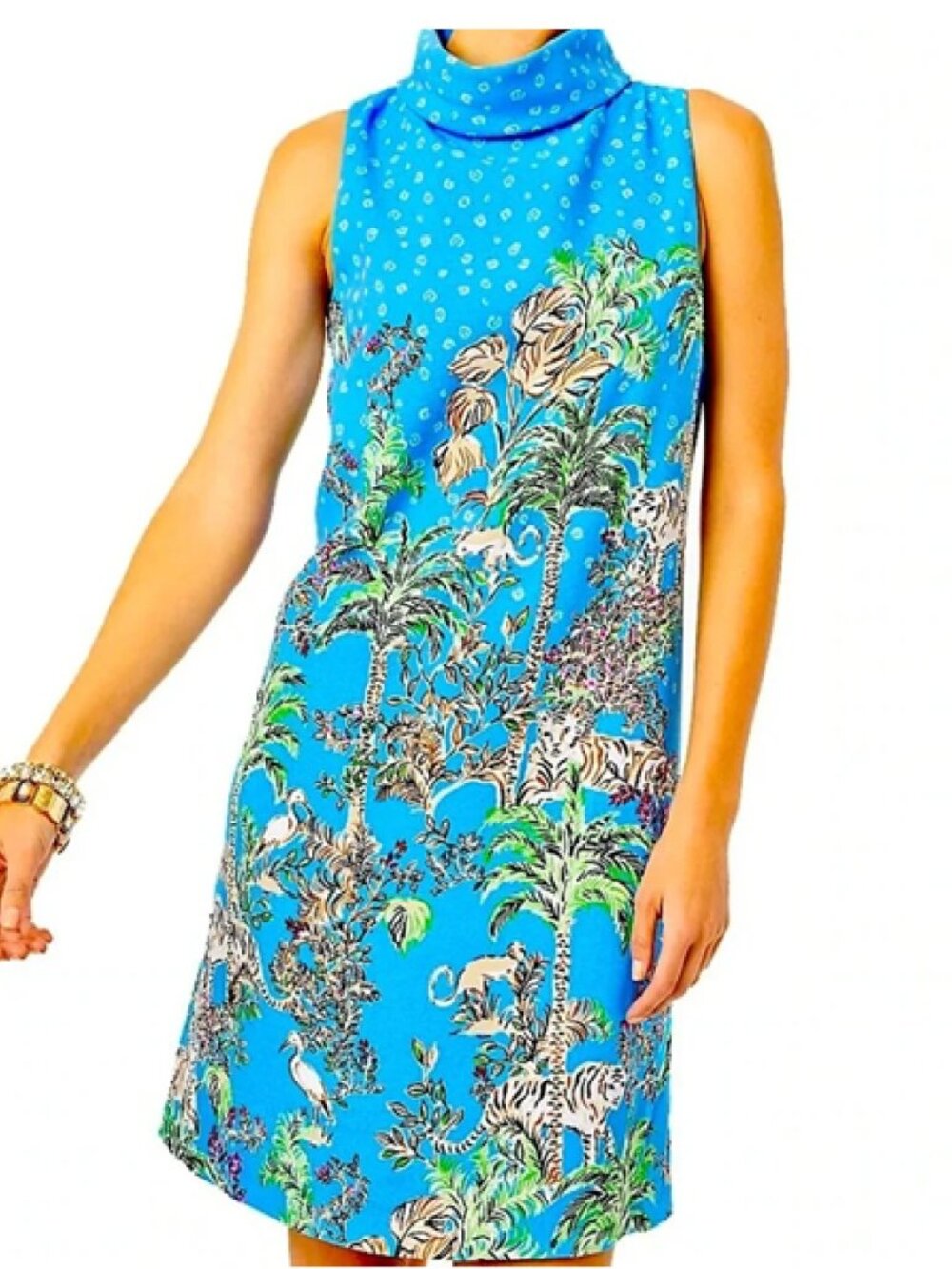 Lilly Pulitzer Portia Shift in Blue Thistle Tiger Queen size 10 HTF